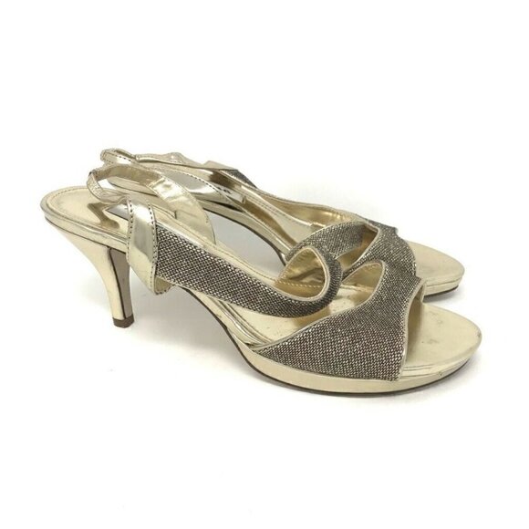 Nina Sandals Gold Metallic Kitten Heels Sandals 6 - Picture 1 of 8